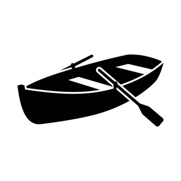 Silhouette Rowboat with Oars for Nautical Design and Outdoor Freedom.