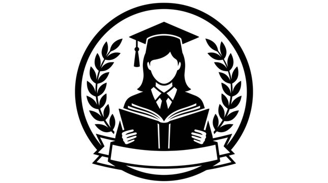 Education emblem with graduate and book.