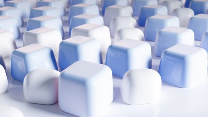 Obraz premium Pale blue cubes cover surface. Soft lighting creates gentle shadows, smooth texture. Minimalist composition, clean aesthetic.