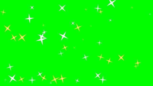 4K green screen sparkle overlay - gold four-point sparkles twinkle and drift across the frame, motion graphics overlay element for streamers and video editors, chroma key