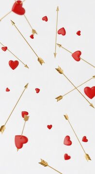 Golden Arrows of Affection Fly, Hearts Ascend in Digital Dreamscape.