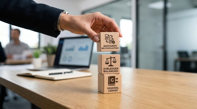 Hand placing accounts reconciliation block on top of subledger balancing and general ledger blocks