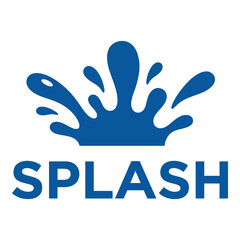 Fototapeta premium Blue splash logo with abstract water droplets and text icon
