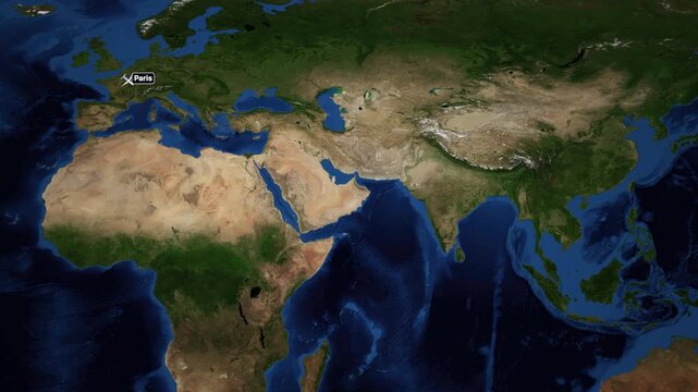 Animated Flight Route Map from Paris France to Jakarta Indonesia