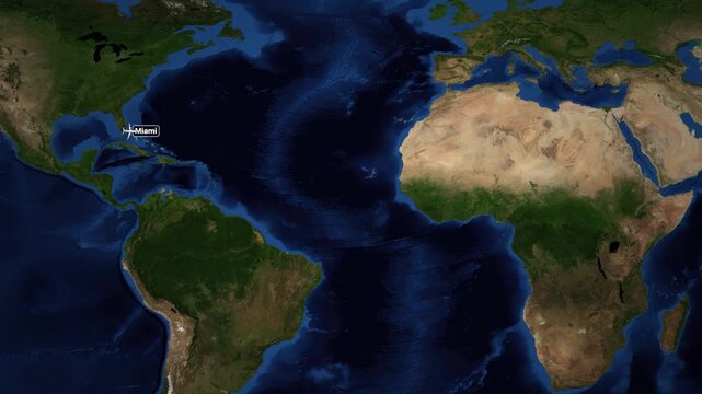 Animated Airplane Flight Route Map from Miami Florida to Athens Greece