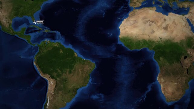 Animated Flight Route Map from Miami to Sao Paulo Brazil