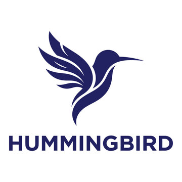 Dark blue hummingbird logo with outstretched wings and wordmark design icon