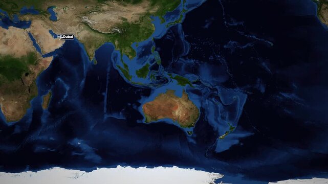Animated Flight Route Map from Dubai to Honolulu Across the Pacific