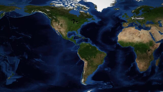 Animated Flight Route Map from Frankfurt Germany to Honolulu Hawaii