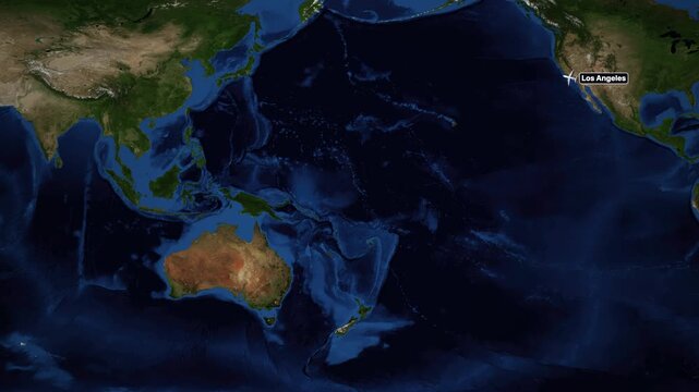 Animated Flight Route Map from Los Angeles to Kuala Lumpur