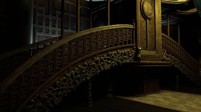gilded balustrade detail captured in low light, filigree patterns and aged metal textures, close perspective emphasizing craftsmanship and warm tones