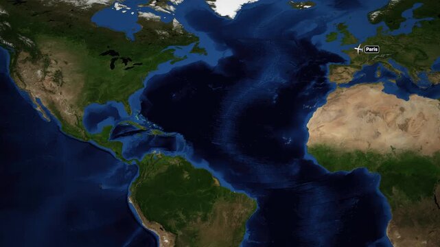 Animated Flight Route Map from Paris France to Mexico City Mexico