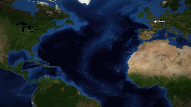 Animated Flight Route Map from Paris France to Panama City Panama
