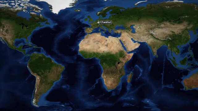 Animated Flight Route Map Between Frankfurt Germany and Santiago Chile