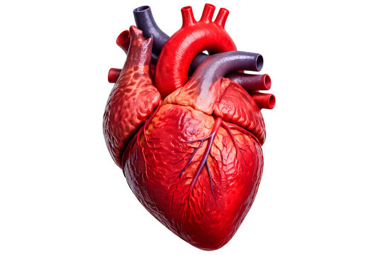 Realistic Human Heart Anatomy Isolated on White Background, 3D Medical Illustration of Cardiac Organ Cut Out
