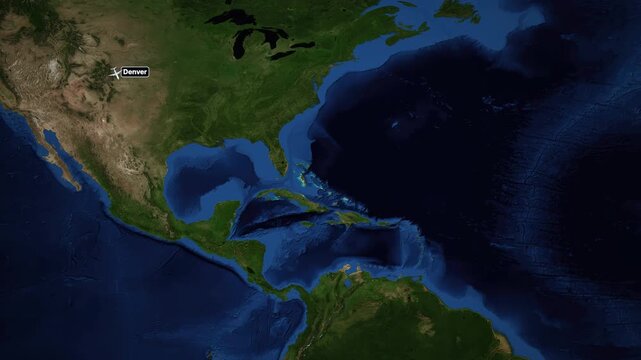Animated Flight Route Map from Denver to Panama City