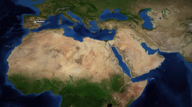 Animated Flight Route Map from Madrid Spain to Addis Ababa Ethiopia