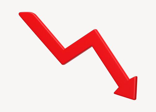 Red downward arrow 3D rendered clipart graphic