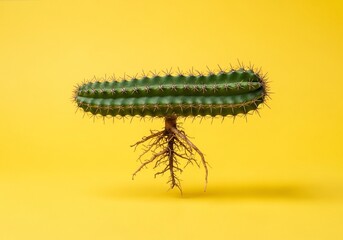 Fototapeta premium Rooted Resilience: A Cactus's Stark Beauty Against Vibrant Yellow