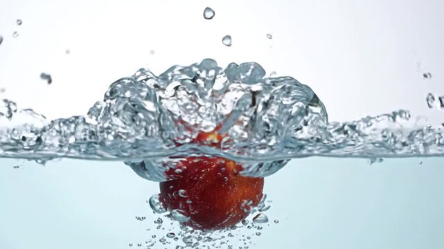 Nectarine Splashing into Clear Water