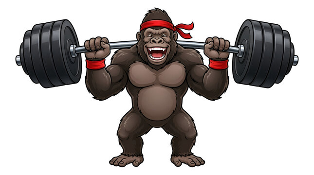 Strong Gorilla Gym Mascot Weight Lifting Vector Illustration