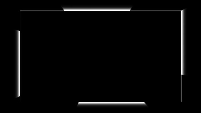 Futuristic white glowing rectangle frame animation on black background minimal tech border loop