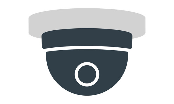 Modern flat design dome security camera icon, clean and minimalist, isolated on a white background. Surveillance technology concept