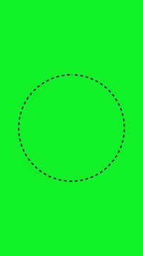 A simple black dashed line circular shape centered on a vibrant solid green background for layout and digital interface