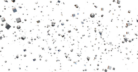 大小無数の銀色の球、立方体、三角形、星型の背景透過イラスト © hiro