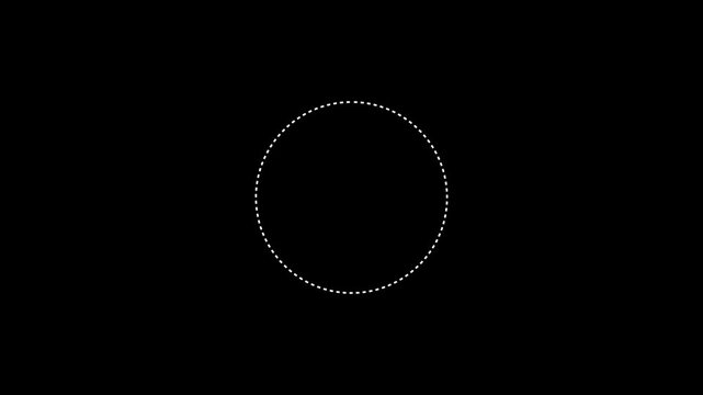 A single white dotted circle shape centered on a solid black background representing a simple geometric outline for various interface uses