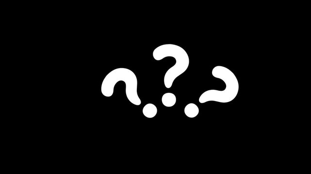 Question marks fly. Question mark animation pop up question mark flat. black screen alpha looping 4k question mark confused dizzy. 4k video