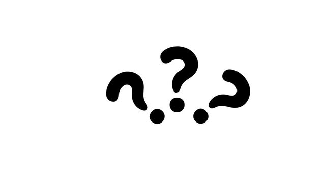 Question marks fly. Question mark animation pop up question mark flat. White screen alpha looping 4k question mark confused dizzy. 4k video