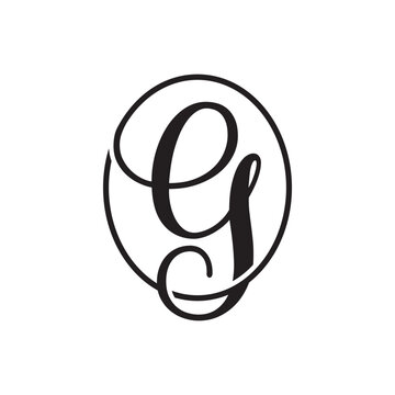 UNIQUE letter g oval script outline concept