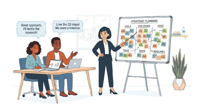 Strategic Planning and Idea Generation Workshop on White Background