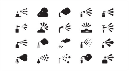 Fototapeta premium Water Mist, Sprinkler and Cleaning Spray Symbols Collection Isolated on White Background
