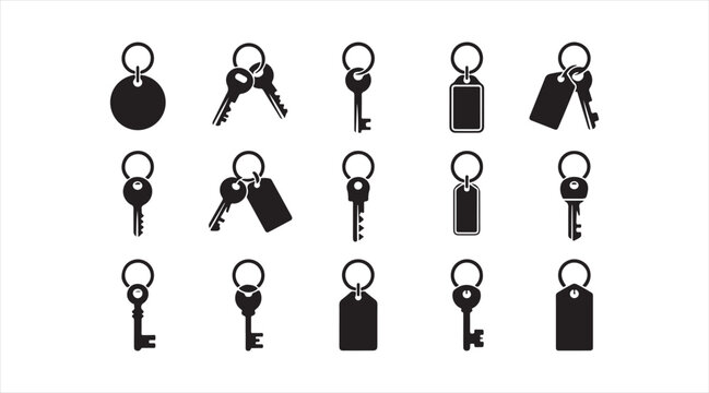 Monochrome Security Key Bundle Vector Illustration for Access and Lock Concepts