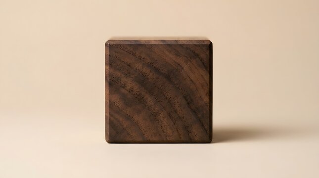 Wooden cube block with textured grain on light background geometric minimalist material backdrop