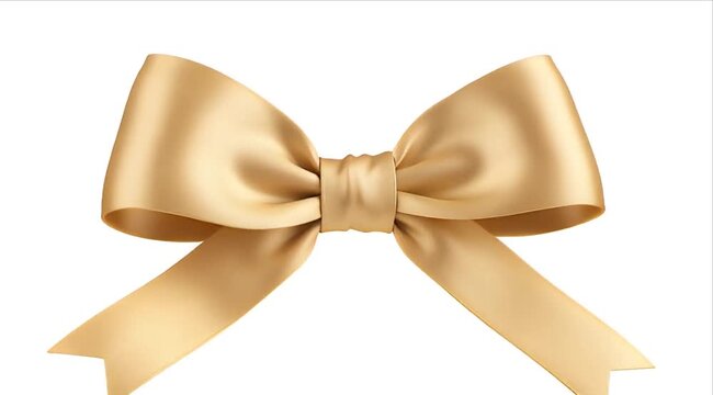 Gold ribbon bow satin decorative elegant shiny fabric gift decoration festive ornament for holiday celebration isolated white background with luxury festive style for christmas gift wrapping and decor