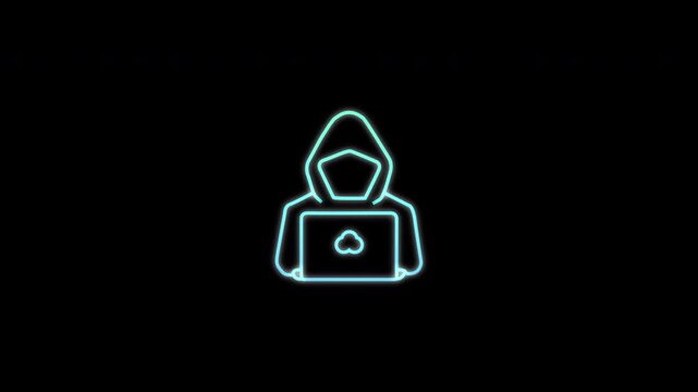 Hacker neon line icon animation on black background