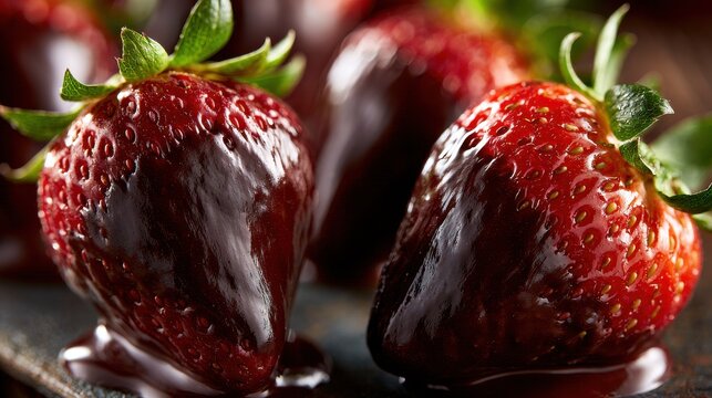 Chocolate covered strawberries on dark background