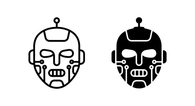Robot Head Icons, Futuristic Android Face, AI Technology, Cyberpunk Character Design