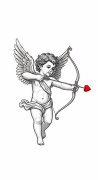 Ink Winged Messenger: Pencil sketch captures cherubic archer's amorous aim.