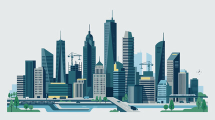 Fototapeta premium Modern City Skyline Flat Vector Illustration