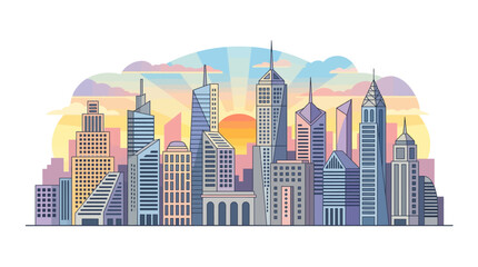 Obraz premium Modern City Skyline Illustration at Sunset