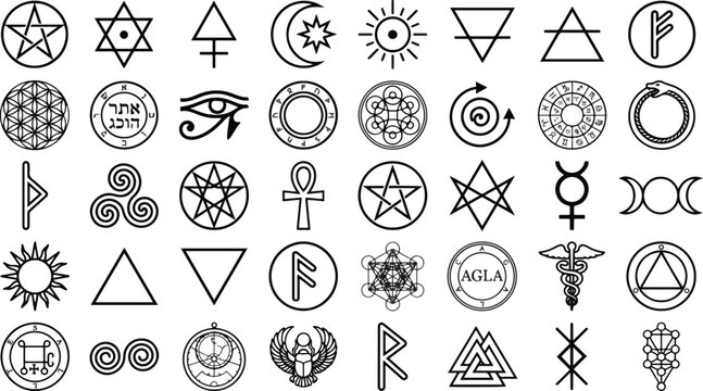Esoteric symbols collection mystical glyphs ancient sigils and occult emblems