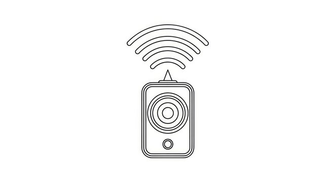 Wireless camera icon with signal.