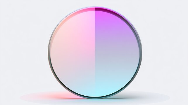 Large iridescent glass circle on white plane.
