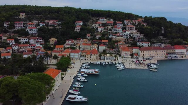Scenic aerial view of jelsa harbor in hvar, croatia