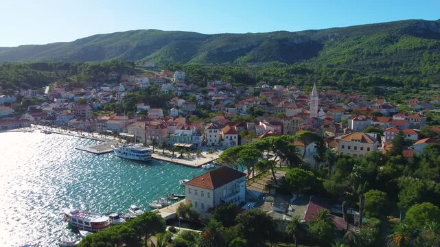Aerial view of jelsa town on hvar island in croatia