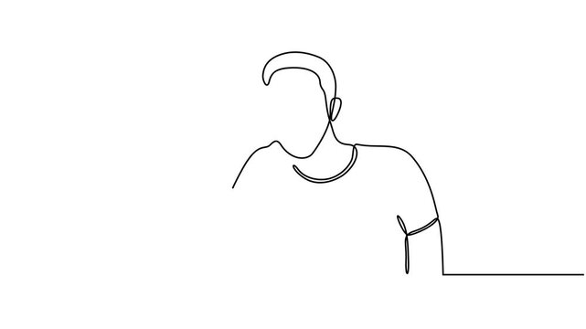 A continuous line animation video of a hand over an ear. The concept of a person's hand around an ear, ready to listen and receive information, is presented in a single line style.